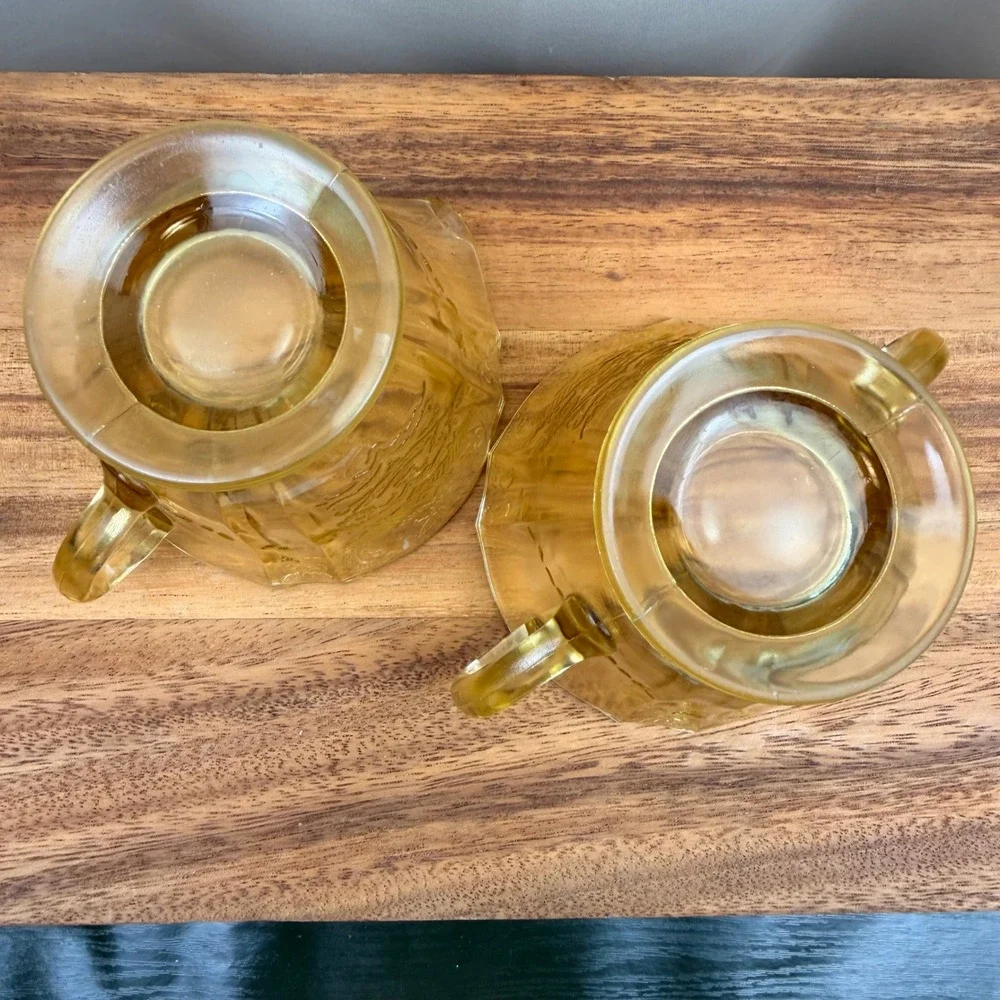 Federal Glass Madrid‎ Amber Yellow Depression Glass Creamer and Sugar Bowl Set